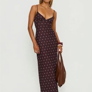 Polka Dot Slip Maxi Dress in Deep Plum